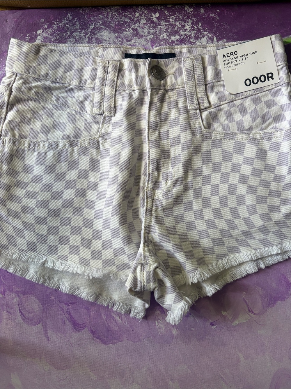 Aeropostale Lavender and White Checkerboard High-Rise Jean Shorts